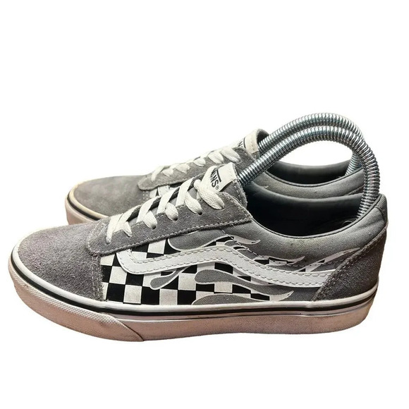 Vans White Filmore Decon Checkerboard Flames Suede Sneaker - Youth 5 / Women 6.5 - Picture 6 of 10